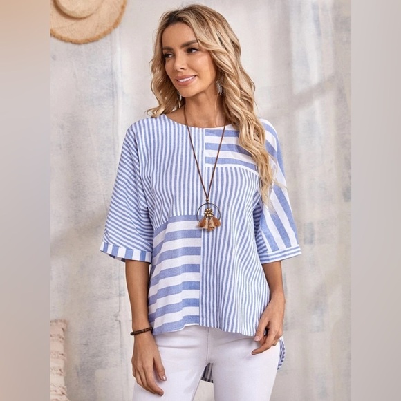 Stylish Blue Striped Blouse - Picture 2 of 5